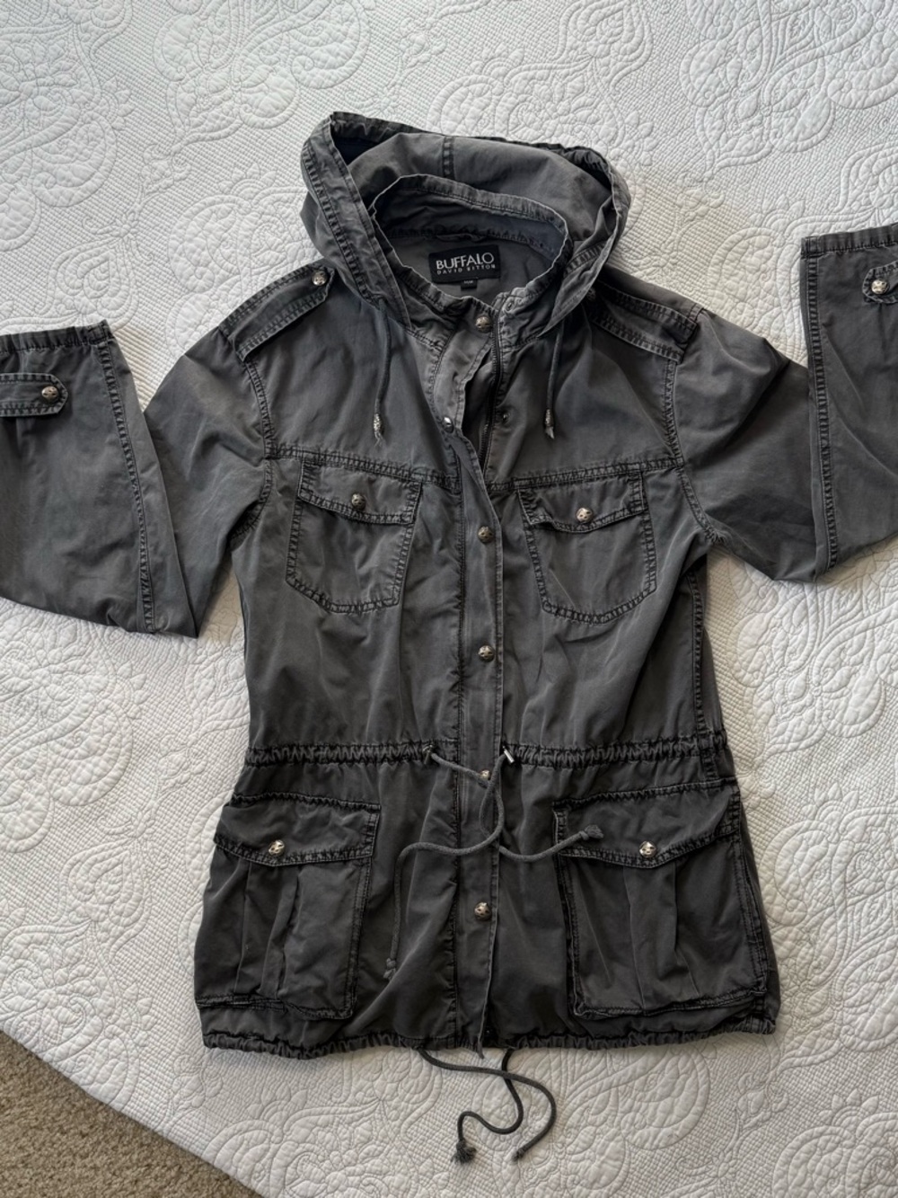 Buffalo David Bitton Gray Hooded Anorak Utility Jacket